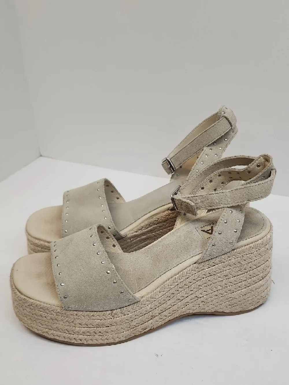 MIA Beige Suede Studded Espadrille Wedge Sandals Size 7.5